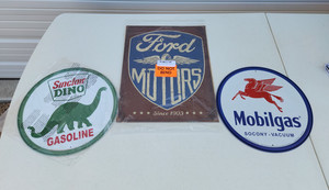 lot 4049 image: (3) Metal Signs - Ford sign is 16 x 12.5