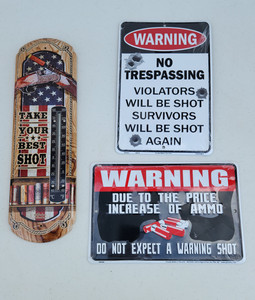 lot 4050 image: (2) Metal Signs and Metal Thermometer