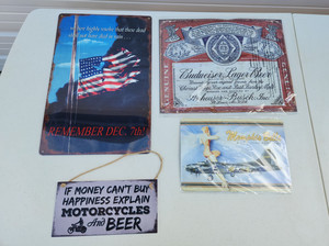 lot 4052 image: (3) Metal Signs and (1) Plastic