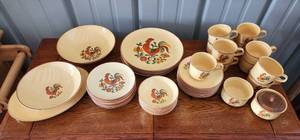 lot 4056 image: Vintage Taylor Smith Taylor Reveille Rooster Pattern 52pc Dinnerware
