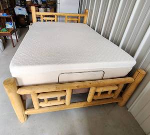 lot 4094 image: Pine Log FULL Bed Frame with FULL Tempur Pedic Cloud Supreme Mattress and Adjustable Base