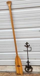 lot 4123 image: Anchor Cast Iron Toilet Paper Holder and Wood Oar