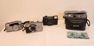 lot 4135 image: Cannon Sure Shot 105, Samsung Super Zoom 115A, Vintage Eson Photo PC650 Model PPC650 and Konica Auto Focus 1110854