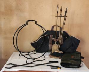 lot 6001 image: Firewood Rack, Fireplace Tools and Firewood Log Carrier