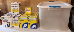 lot 6027 image: Light Bulbs and Sterilite 66QT Tote