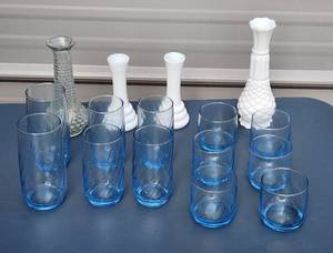 lot 6049 image: Blue Glass Drinking Glasses and Vases