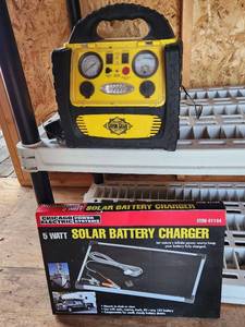 lot 2008 image: Solar Battery Charger NIB and Guide Gear 5 in 1 Jump Starter