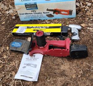 lot 2153 image: 18V Cordless Chainsaw (No charger) and Cordless Screwdriver