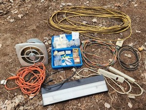 lot 2158 image: Extension Cords, Light Fixture, Surge Protectors and Electrical Hardware