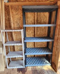 lot 2046 image: (2) Plastic Storage Shelving - 23 x 15 x 49 and 36 x 18 x 71