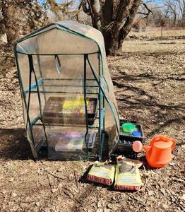 lot 2056 image: Mini Greenhouse 27 x 49, Mini Green-House Seed Starter Sets and Planting Tools