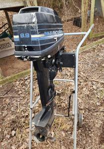 lot 2117 image: Mercury 9.9HP Boat Motor with Rolling Stand and Lock Serial #0B192277