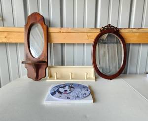 lot 4141 image: New Clock, Mirrored Wall Decor and Shelf