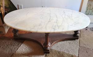 lot 6060 image: Marble Top Coffee Table - 50 x 31 x 17 - Heavy - Needs a little TLC