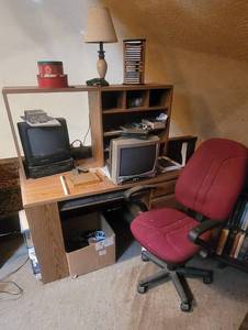 lot 6075 image: Desk, Chair and ALL CONTENTS ON AND AROUND DESK - Upstairs - BRING HELP TO REMOVE ITEMS