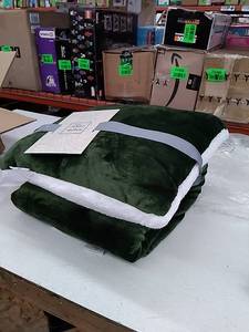 lot 22633 image: Warm & Cozy- Green Fleece Blanket and Throw Pillow