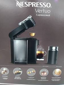 lot 22658 image: Nespresso Vertuo & Aeroccino3 with coffee mug, coffee pods are EXPIRED