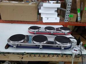 lot 22661 image: 2 - Triple Burner Buffet Sets, Red & Blue, Models WJT-BC03