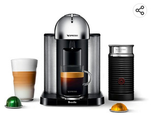 lot 22675 image: Nespresso Vertuo Coffee and Espresso Machine by Breville, Chrome. EXPIRED COFFEE PODS