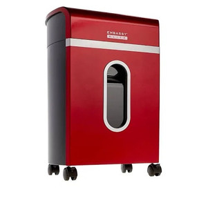 lot 22692 image: Embassy Elite Autoshred 100-Sheet Micro Paper Shredder, Red, Broken Plastic
