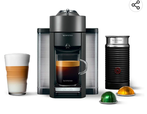 lot 22714 image: Nespresso Vertuo Coffee and Espresso Machine by DeLonghi with Milk Frother, Graphite Metal, Expired Coffee Pods