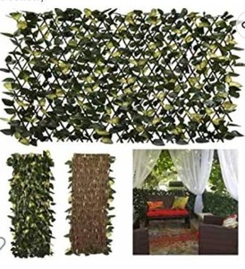 lot 22717 image: GLANT Expandable Fence Privacy Screen for Balcony Patio Outdoor,Decorative Faux Ivy Fencing Panel,Artificial Hedges (Single Sided Leaves) (2, Green-Light Yellow)