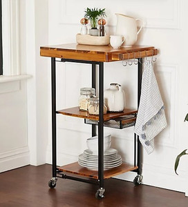 lot 22735 image: Oasis Acacia Wood Rectangular Folding Kitchen Cart