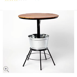 lot 22765 image: Round Outdoor Bar Table with Ice Bucket, bucket is dented, possibly missing hardware, not fully inspected