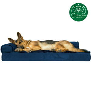 lot 3537 image: FurHaven Pet Products  Deluxe Orthopedic Plush & Velvet L-Shaped Chaise Couch Pet Bed for Dogs & Cats Deep Sapphire Jumbo