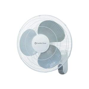 lot 3568 image: Comfort Zone 16 3-Speed Oscillating Wall Mount Fan with Remote Control Timer and Adjustable Tilt White