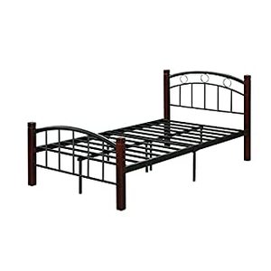 lot 6345 image: Hodedah Complete Metal Bed with Headboard Footboard and Mahogany Wood Posts in Twin Size
