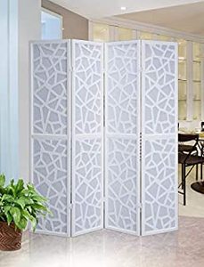 lot 7448 image: Roundhill Furniture Giyano Rice PaperWood 4-Panel Screen Room Divider in White (Broken Panels)