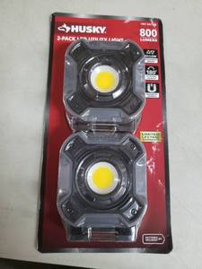 lot 2952 image: Husky 800-Lumen LED Utility Lights 2-Modes with Magnetic Handle and Batteries (2-Pack), Black