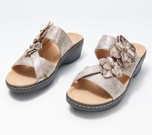 lot 1746 image: Retail - $79.50 Clarks Collection Floral Wedge Slide Sandals, Size 8