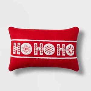 lot 3515 image: Reversible Ho Ho HoNordic Pattern Decorative Lumbar Pillow RedBlack - Wondershop
