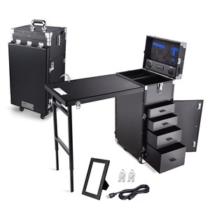 lot 1685 image: Byootique Portable Rolling Makeup Case Black- Retail $419.99