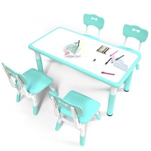 lot 1709 image: Kids Art Table And Chair Set With 4 Seats Height Adjustable Green 330lb Max- Retail $179.99