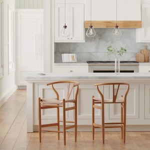 lot 1722 image: Stone & Beam Classic Wishbone Counter Height Barstool Beige
