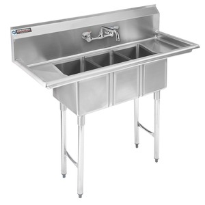 lot 1680 image: DuraSteel Industrial Kitchen Sink With Faucet 10x14 3 Compartments- Retail$728.68