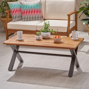 lot 2926 image: Rustic Metal Table With Teak Finish