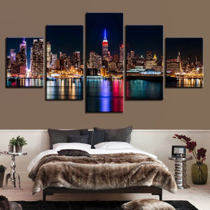 lot 3562 image: 5 Piece City At Night Wall Art