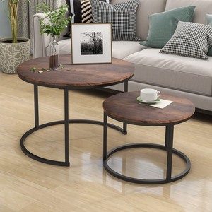 lot 7154 image: Industrial Round Black and Rustic Brown Tables