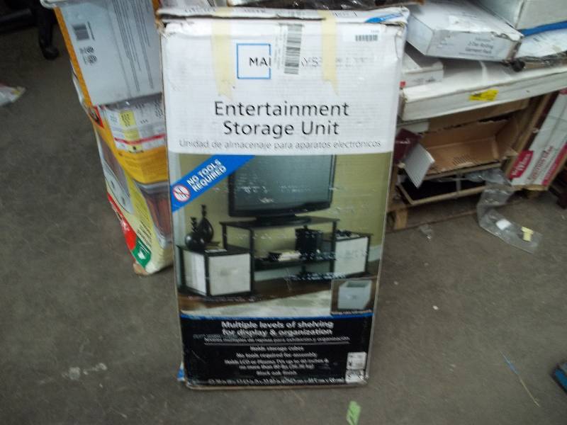 lot 2150 image: Mainstays No-Tool Assembly 3-Cube Entertainment Center