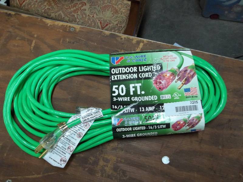 lot 2205 image: US Wire 50 ft outdoor 163 lighted plug extension cord. Made in USA
