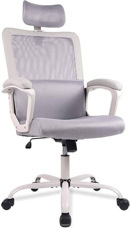 lot 18503 image: Ergonomic Mesh High Back Chair with Lumbar Support, Adjustable Headrest, Armrests, and Wheels for Office Desk, Gaming Setup, and More, Gray