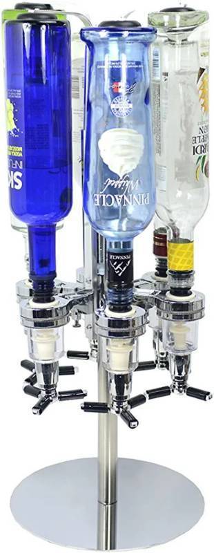 lot 11908 image: 6 Bottle Liquor Caddy Shot Dispenser Bottle Holder Bar Party Tabletop