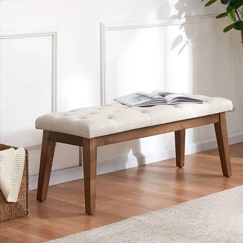 lot 12888 image: NATURAL FURNISH Wooden Bench for Living Room, Wool Jute Kilim Bench for entryway, Fabric upholstered Bench for Seating