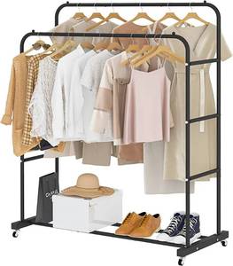 lot 10062 image: Double Rod Garment Rack,Portable Rolling Clothes Rack on Wheels,for Hanging Clothes, White
