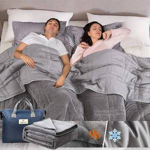 lot 10063 image: Reversible Weighted Blanket King Size 25lbs(88x104, All Season Use), Warm Short Plush and Cool Tencel Fabric Double-Sided Weighted Blanket California King Size for Couples - Carry Bag Included