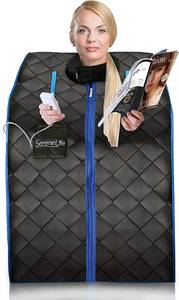 lot 10069 image: SereneLife AZSLISAU10BK Infrared Home Spa One Person Sauna with Heating Foot Pad and Portable Chair, Black